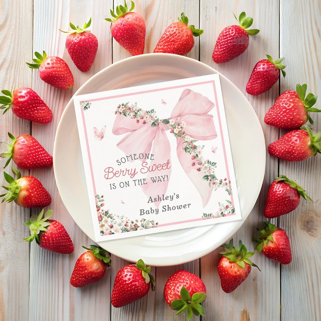Servilleta De Papel Berry Sweet Strawberry Pink Bow Floral Baby Shower (Subido por el creador)
