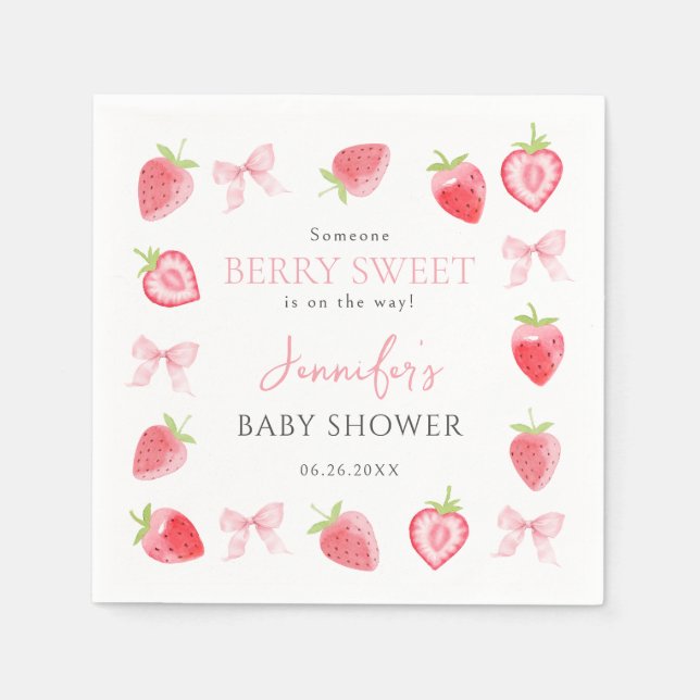 Servilleta De Papel Berry Sweet Strawberry Pink Bow Girl Shower (Anverso)