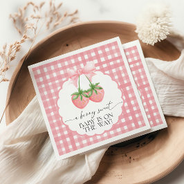 Servilleta De Papel Berry Sweet Strawberry Pink Gingham Baby Shower