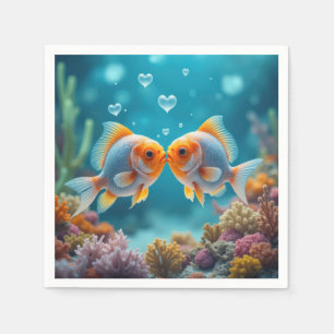 Servilleta De Papel Besando peces oceánicos con burbujas cardíacas