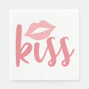 Servilleta De Papel Beso de Labial Rosa Amor Boda, Desayuno de Novia