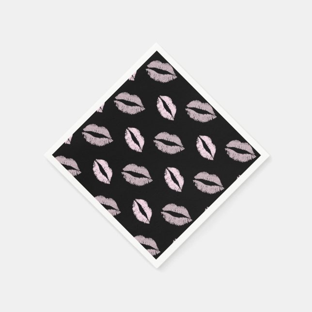 Servilleta De Papel Besos Rosados Plateados (Borde)