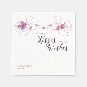 Servilleta De Papel Besos y deseos de bebé de mariposas violetas flora