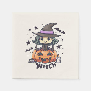 Servilleta De Papel Bestia infantil sentada en una calabaza - "Bruja"