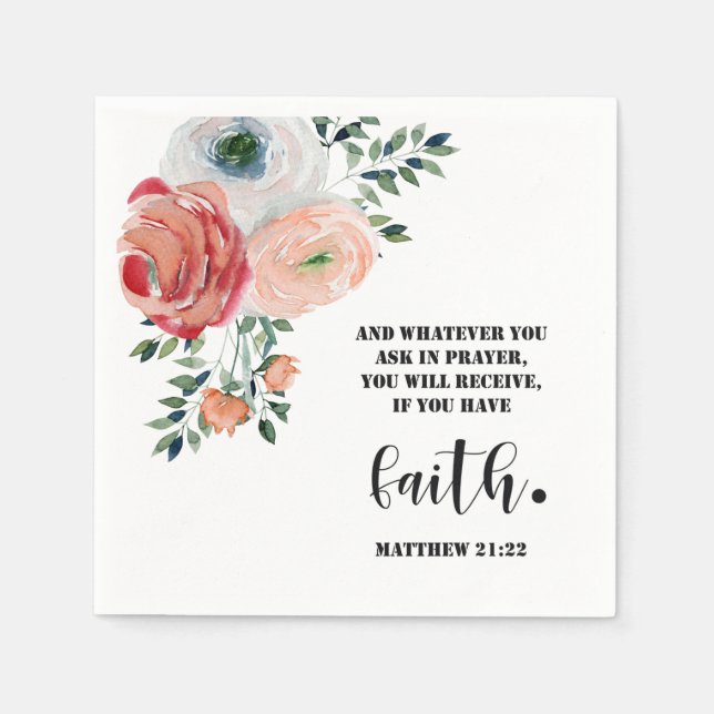 Servilleta De Papel Bible verse Matthew Floral  Square  (Anverso)