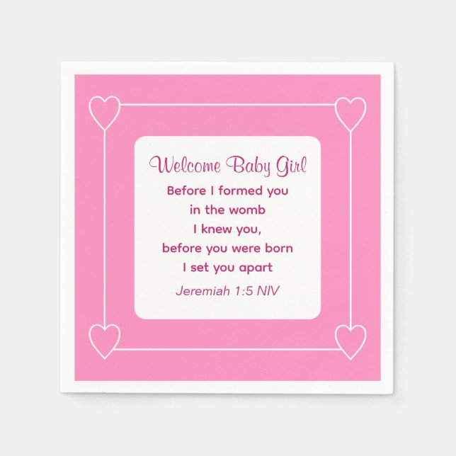 Servilleta De Papel Biblia de Baby Shower corta Fiesta rosa rayado (Anverso)