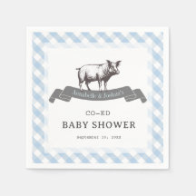 Bibs & Ribs BBQ Rustic Blue Gingham Baby Shower
