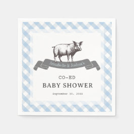 Servilleta De Papel Bibs & Ribs BBQ Rustic Blue Gingham Baby Shower