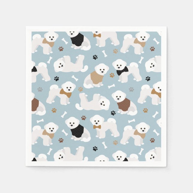 Servilleta De Papel Bichon Frise Bones y Paws Blue Napkins (Anverso)