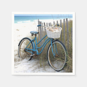 Servilleta De Papel Bicicleta azul retro con conchas marinas
