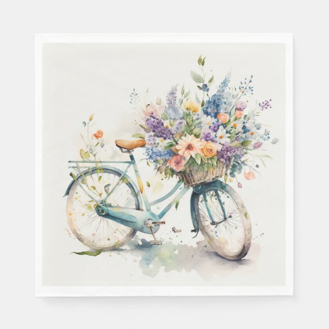 Servilleta De Papel Bicicleta con cesta de flores (Anverso)