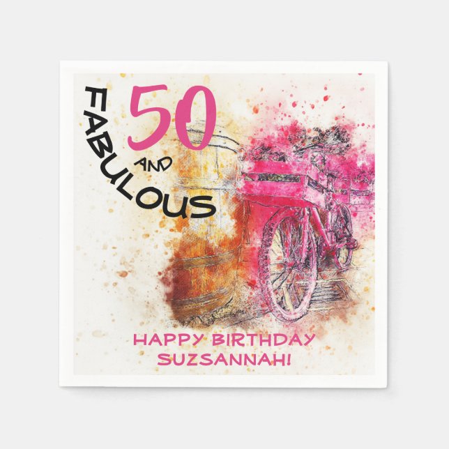 Servilleta De Papel Bicicleta divertida de natalidad de 50 años Vintag (Anverso)