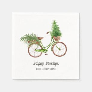Servilleta De Papel Bicicleta floral de acuarela, fiesta de Navidad