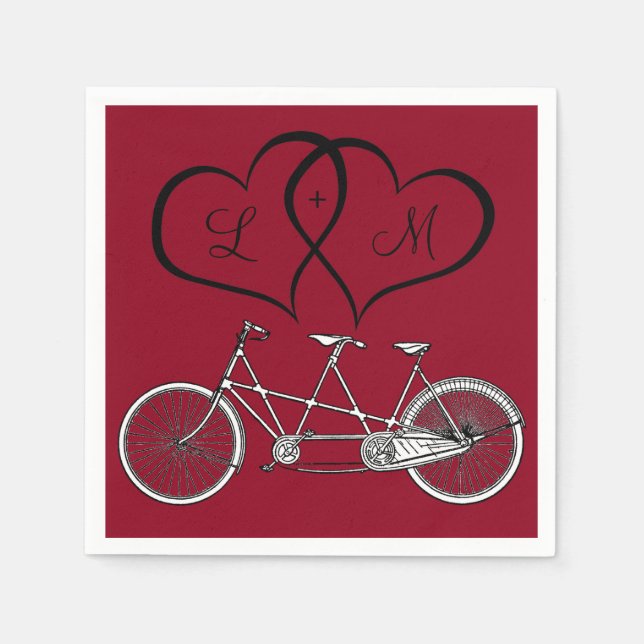 Servilleta De Papel Bicicleta para dos corazones Borgoña Boda Napkin (Anverso)