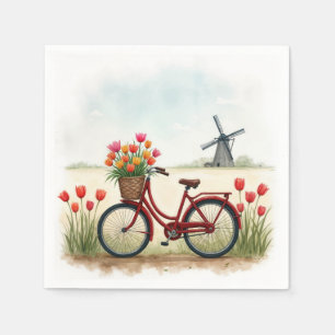 Servilleta De Papel Bicicleta Roja Con Tulipanes Holandeses