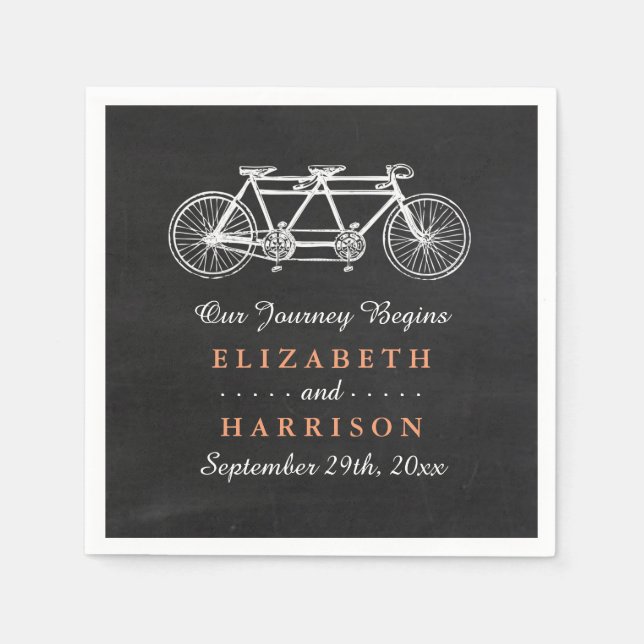 Servilleta De Papel Bicicleta Tandem En El Boda Chalkboard (Anverso)
