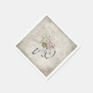 Servilleta De Papel Bicicletas antiguas con canasta de rosas