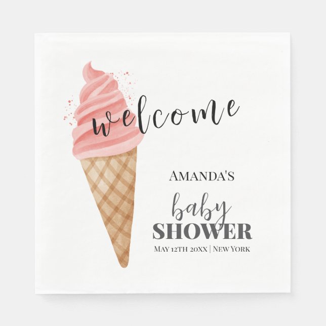 Servilleta De Papel Bienvenida a Baby Shower de crema de hielo minimal (Anverso)