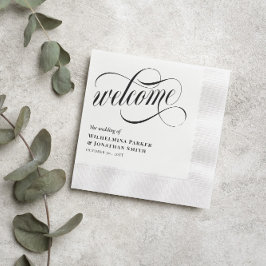 Servilleta De Papel Bienvenida a Boda de guiones de Black Swirly