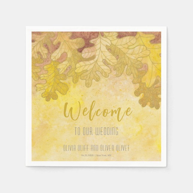Servilleta De Papel Bienvenida al Boda de las hojas de roble otoñales (Anverso)