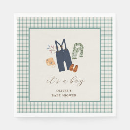 Servilleta De Papel Bienvenida Baby Shower a Vintage Plaid Boy Clothes