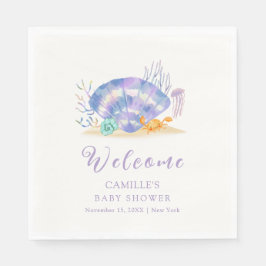 Servilleta De Papel Bienvenida Baby Shower al Chica Purple Summer Sea