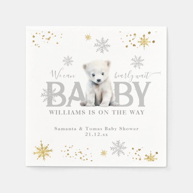 Servilleta De Papel Bienvenida Baby Shower de Winter Modern Bearly Wai (Anverso)