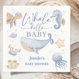 Servilleta De Papel Bienvenida Ballena Baby Shower Niño Océano Azul 