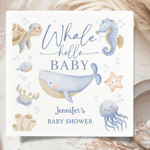 Servilleta De Papel Bienvenida Ballena Baby Shower Niño Océano Azul 