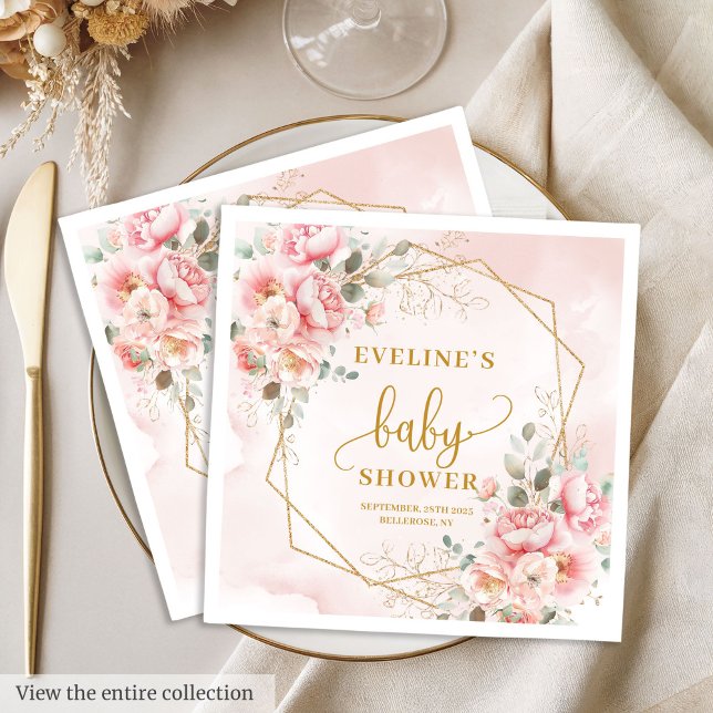 Servilleta De Papel Bienvenida Bebé Chica toallas purpurinas de oro ro (Welcome Baby Girl pastel pink gold glitter napkins

)