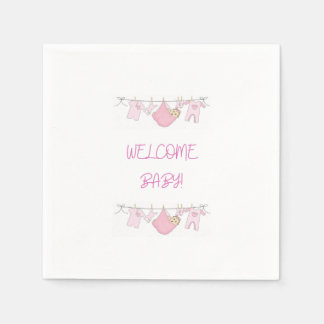 Servilleta De Papel Bienvenida Bebé Rosa Dulce y Sencillo Cumple de Be
