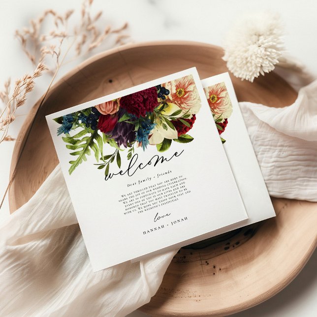 Servilleta De Papel Bienvenida Boda Moody Floral Burgundy (Subido por el creador)