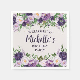 Servilleta De Papel Bienvenida Cumpleaños Mujer Peonías Purpura Floral