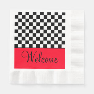 Servilleta De Papel Bienvenida en blanco y negro a cuadros de verifica