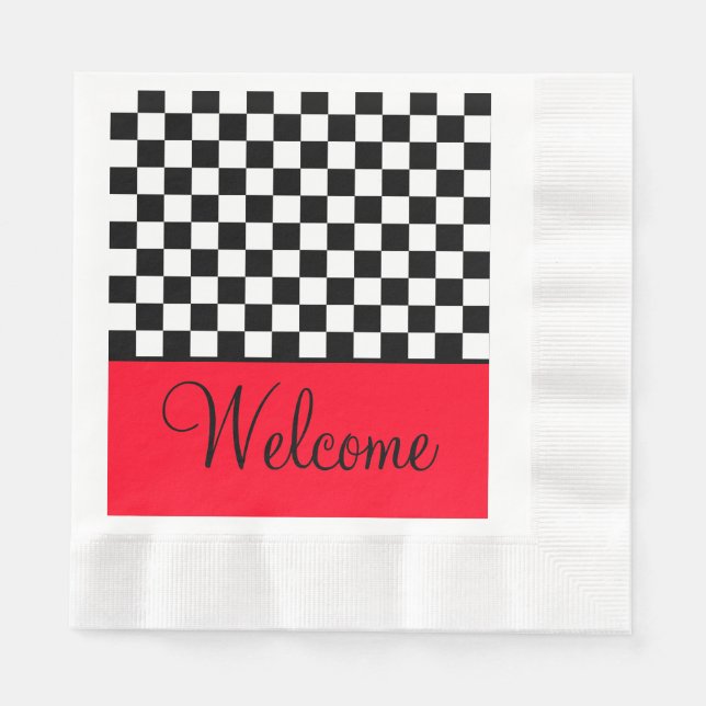 Servilleta De Papel Bienvenida en blanco y negro a cuadros de verifica (Anverso)
