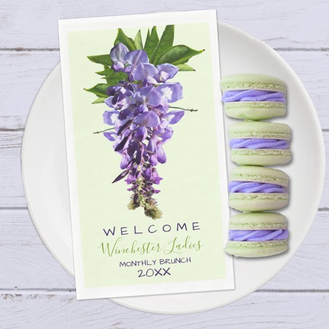 Servilleta De Papel Bienvenida Hermosa Wisteria Flores Nombre personal (Four lines of template text are ready to personalize or remove for your special occasion.)
