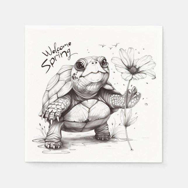 Servilleta De Papel ¡Bienvenida Primavera": ¡Toallas de Tortuga! 🌼 🐢 (Anverso)