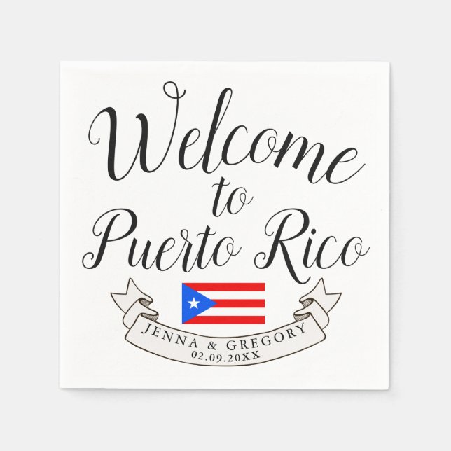 Servilleta De Papel Bienvenido a Puerto Rico| Favor de la boda de dest (Anverso)