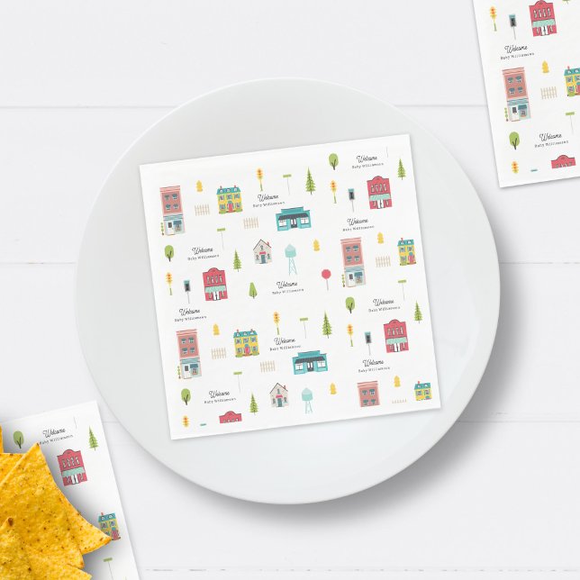 Servilleta De Papel Bienvenido al Baby Shower del patrón de vecindad (Subido por el creador)