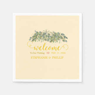 Servilleta De Papel Bienvenido Boda de follaje de eucalipto verde