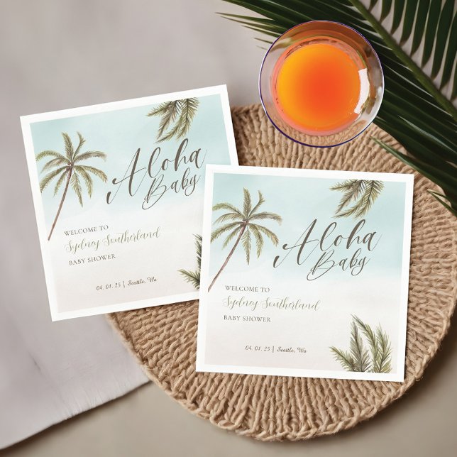Servilleta De Papel Bienvenidos a Baby Shower a la palma acuarela trop (Tropical Watercolor Palm Trees Baby Shower Welcome Napkins)
