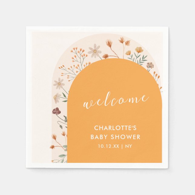 Servilleta De Papel Bienvenidos a Baby Shower al Arco de Flores Silves (Anverso)