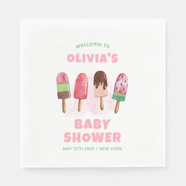 Servilleta De Papel Bienvenidos a Baby Shower con crema de hielo rosa  (Anverso)