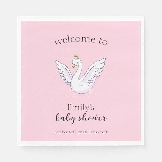 Servilleta De Papel Bienvenidos a Baby Shower de Swan Princesa de colo (Anverso)