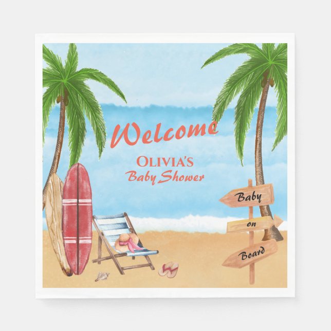 Servilleta De Papel Bienvenidos a Baby Shower para bebé a bordo (Anverso)