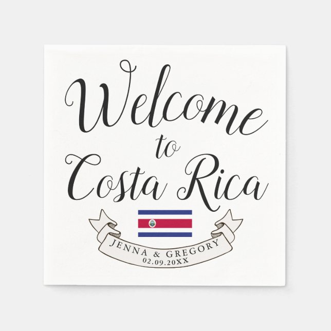 Servilleta De Papel Bienvenidos a Costa Rica | Boda de destino (Anverso)