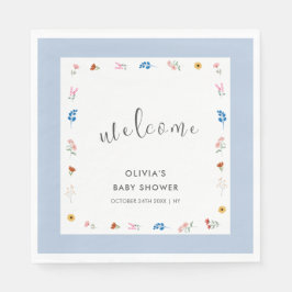 Servilleta De Papel Bienvenidos al Baby Shower Blue Minimal Wildflower