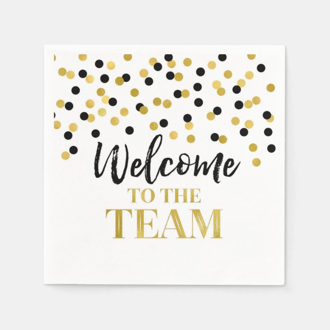 Servilleta De Papel Bienvenidos al equipo de Black Gold Confetti (Anverso)