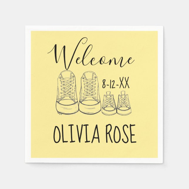 Servilleta De Papel BIENVENIDOS Nueva llegada Bebé Zapatos Ducha Amari (Anverso)