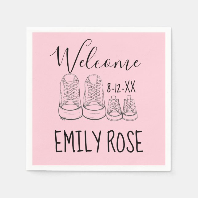 Servilleta De Papel BIENVENIDOS Nueva llegada Bebé Zapatos Ducha Chica (Anverso)